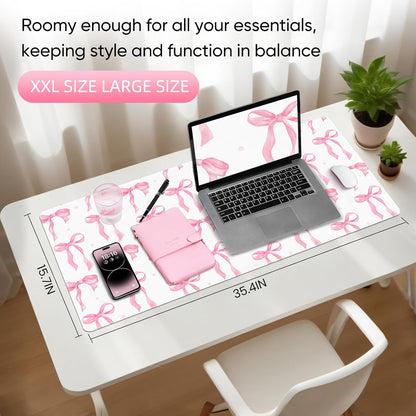 Pink Desk Mat, Leather Desk Pad Blotter Protector, XXL Large Mouse Pad,Computer Laptop Mouse Pads for Desktop,Waterproof Writing Anti-Slip Mousepad for Office and Home I Colorful Stickers
