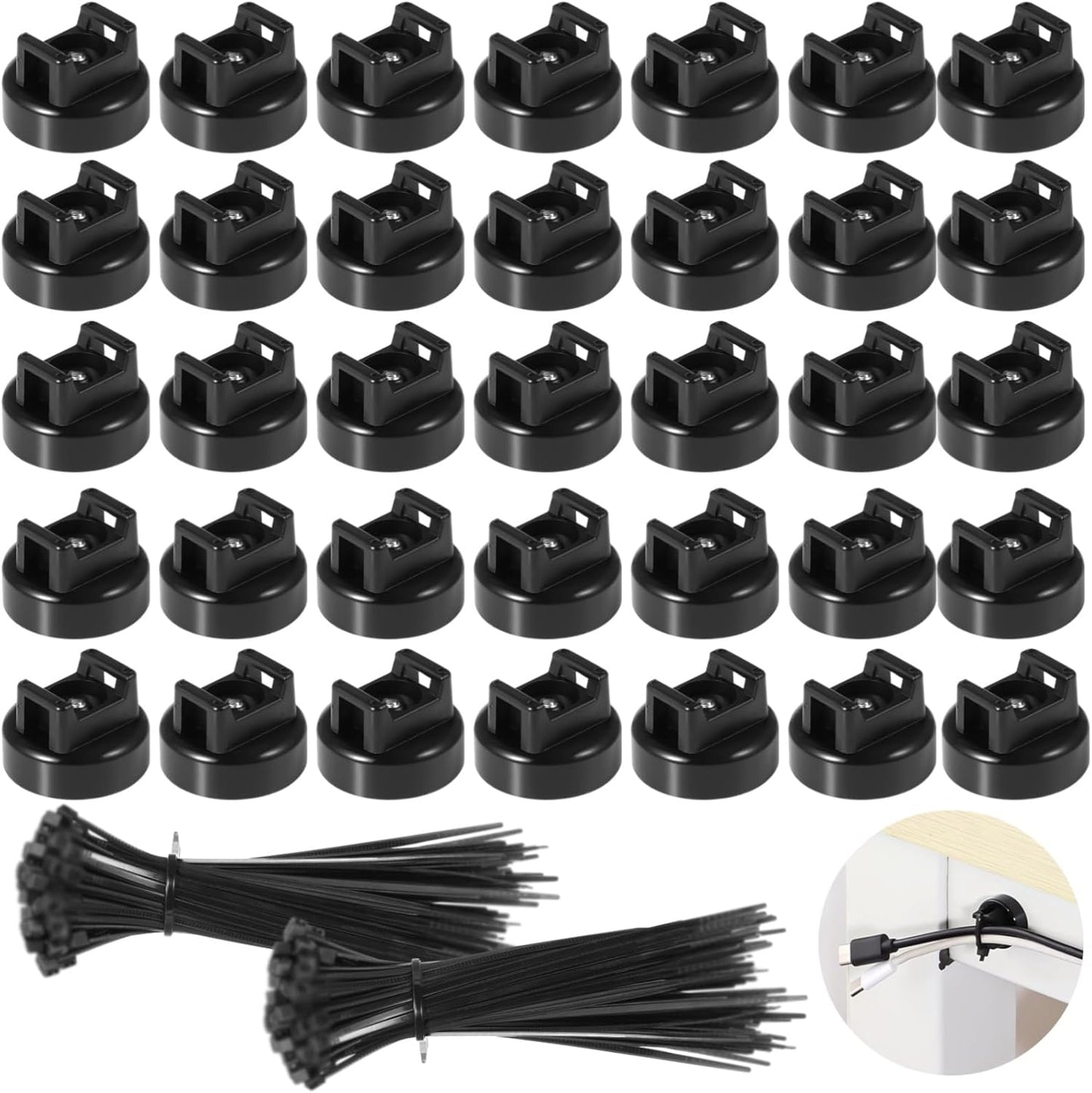 Magnetic Cable Zip Tie Mounts, 25 Pcs Magnets with 100 Pcs Cable Zip Ties, Multipurpose Magnetic Cables Holder for Cables Management, Wire Management Bases