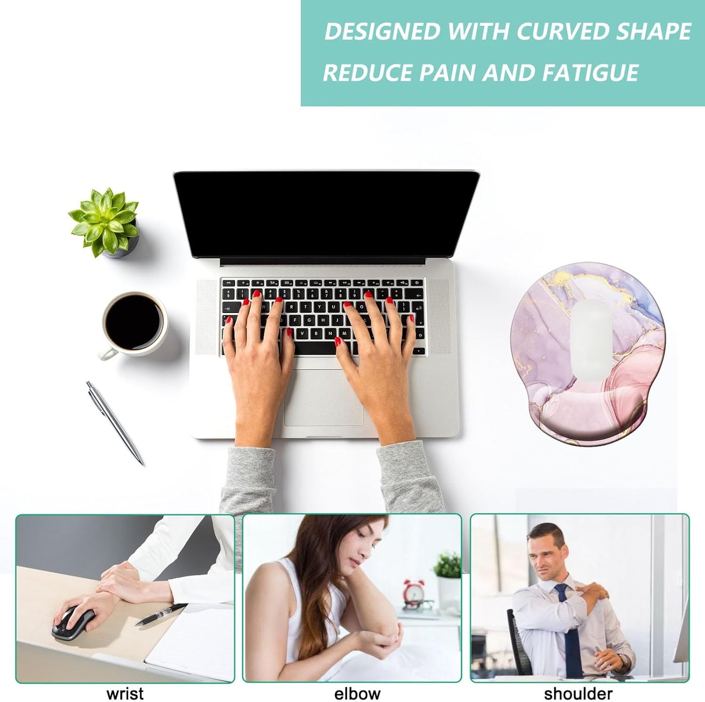 Mouse Pad with Wrist Support, Ergonomic Mouse Pad with Memory Foam Wrist Rest Cushion, Non-Slip Rubber Base Gaming Mice Pad for Home Office Computer Laptop, Flowers Grass