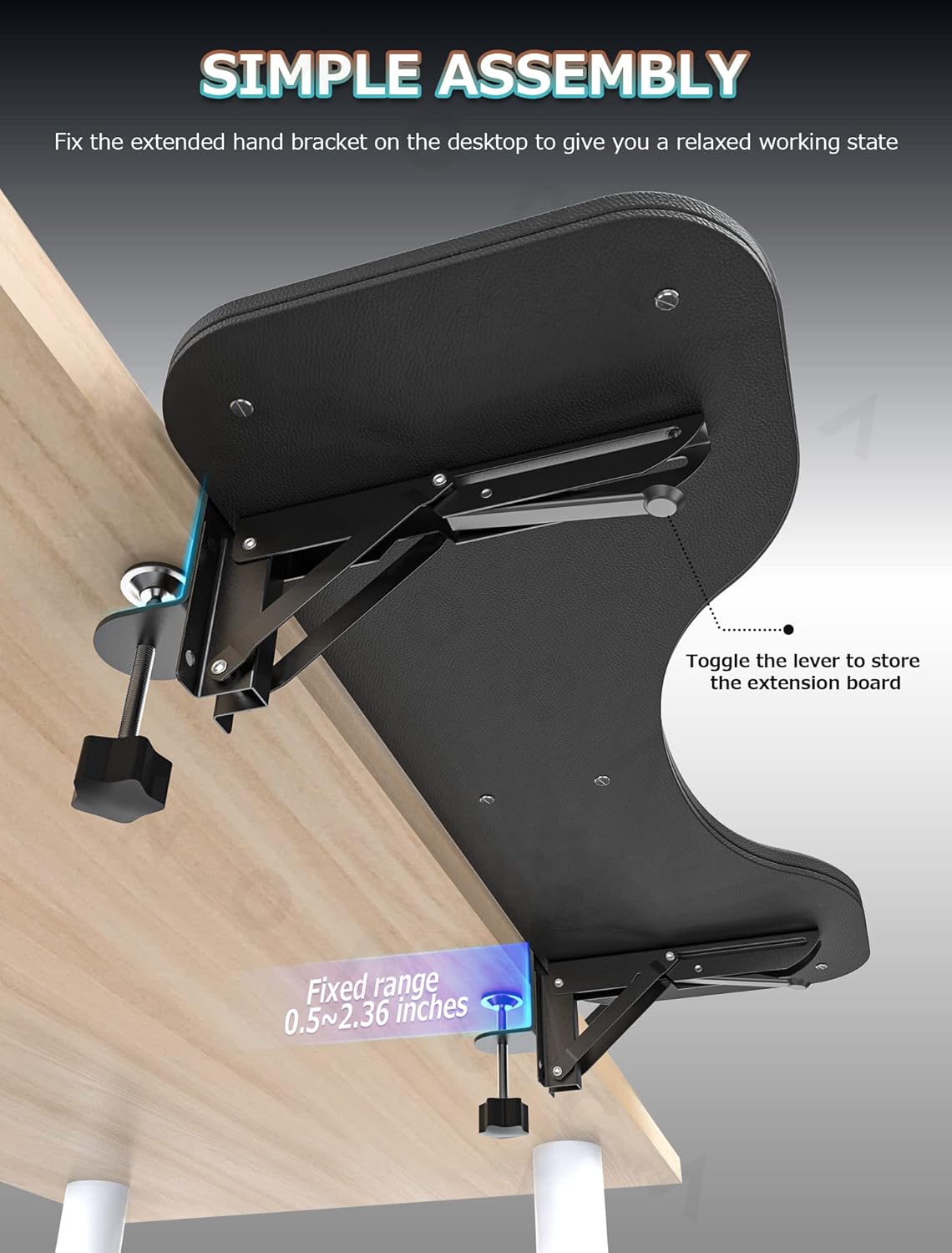 NODOCA Arm Rest for Desk, Ergonomics Wrist Rest, Desk Extender, Soft Sponge Built-in, Comfortable Arm Support for Desk, Wrapped in Eco-Friendly Leather, Foldable Elbow Rest for Desk(2, Black, 8.9'')