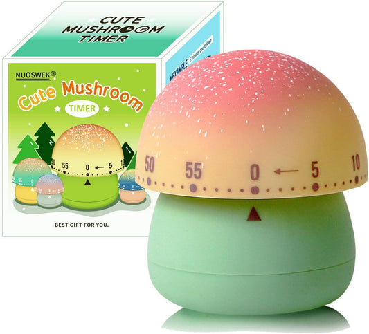 Cute Mushroom Timer for Kids, High Volume Mechanical Kitchen Timer, Wind Up 60 Minutes Manual Countdown Timer for Classroom, Home, Study and Cooking (Green)