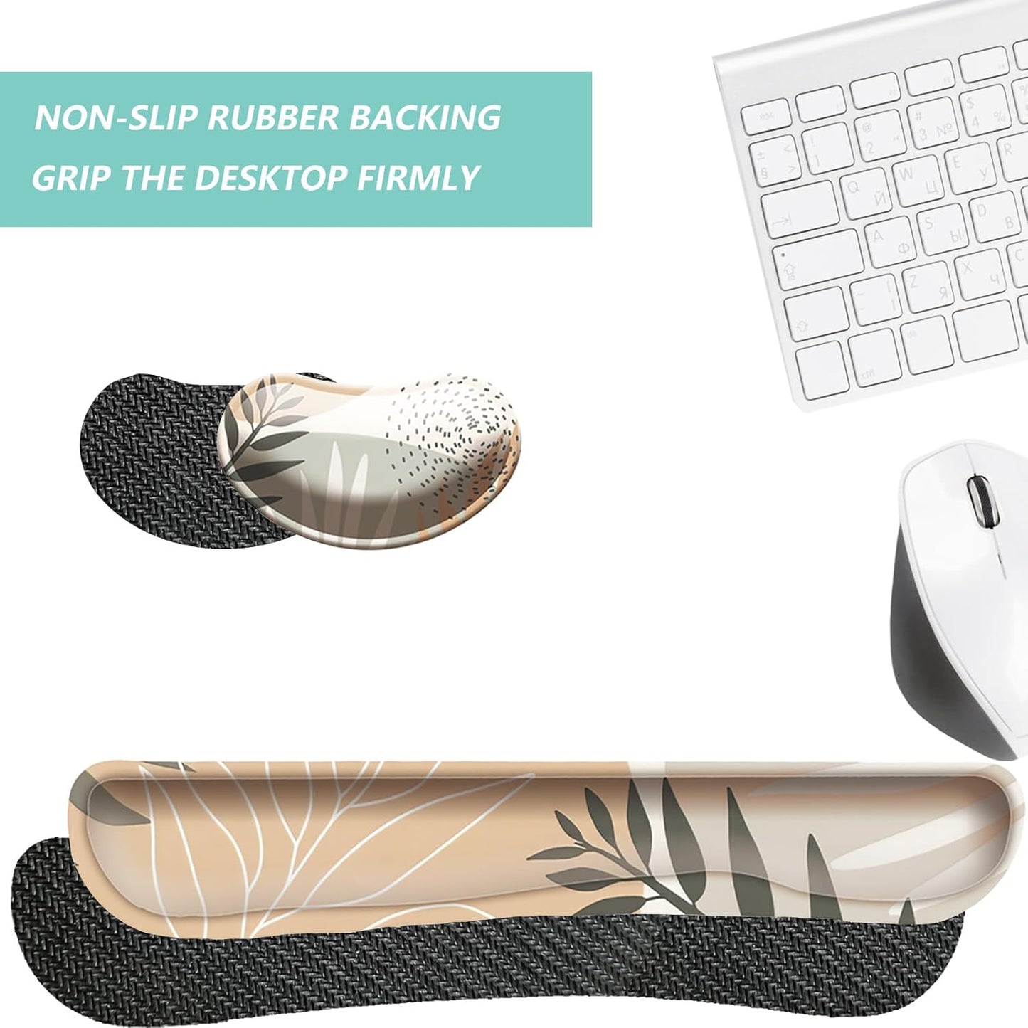 Keyboard Wrist Rest Mouse Wrist Support Set, Memory Foam Wrist Rest Pad for Computer Laptop Keyboard Mouse, Ergonomic Wrist Cushion Support for Typing Pain Relief, Gaming Home Office, Flowers Grass
