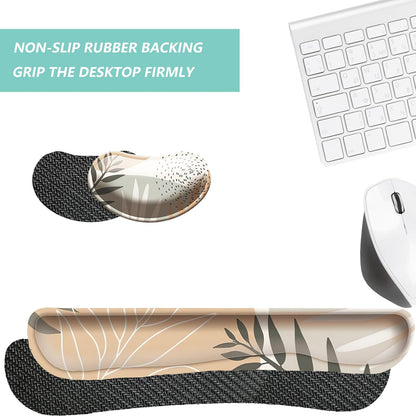 Keyboard Wrist Rest Mouse Wrist Support Set, Memory Foam Wrist Rest Pad for Computer Laptop Keyboard Mouse, Ergonomic Wrist Cushion Support for Typing Pain Relief, Gaming Home Office, Flowers Grass