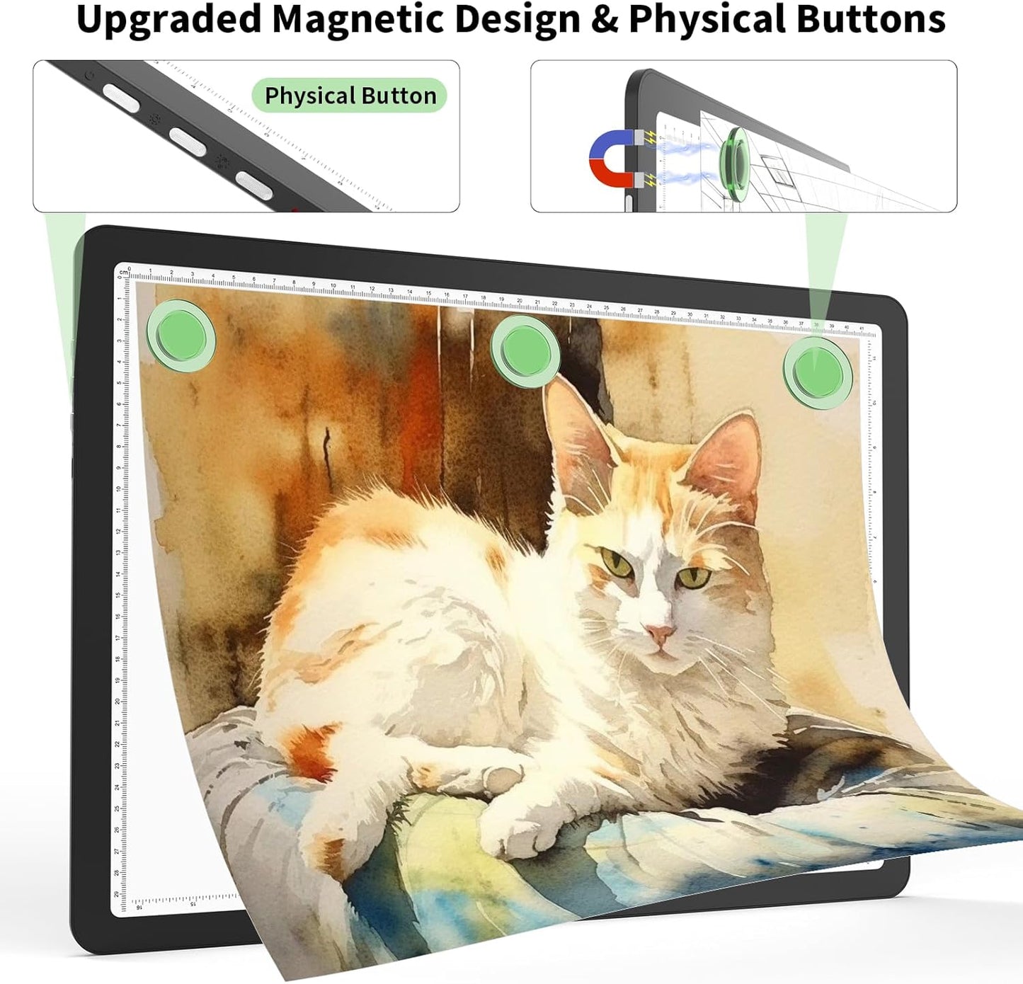 Phylosal Rechargeable A3 LED Light Pad for Diamond Painting, Ultra-Thin Magnetic Tracing Light Box for Drawing, Diamond Art Light Board with Side Button, Super Bright Light Table for Sketching (White)