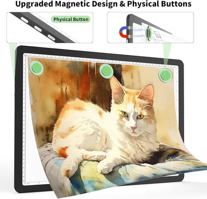 Phylosal Rechargeable A3 LED Light Pad for Diamond Painting, Ultra-Thin Magnetic Tracing Light Box for Drawing, Diamond Art Light Board with Side Button, Super Bright Light Table for Sketching (White)
