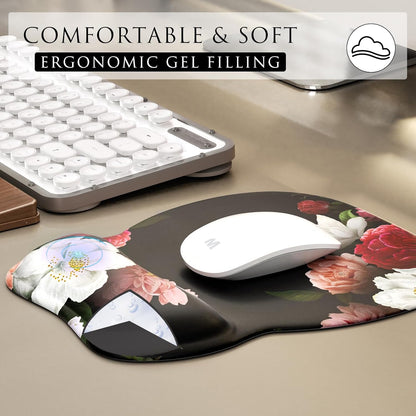 MROCO Ergonomic Mouse Pad with Gel Wrist Rest, Smooth Wrist Support Surface, Non-Slip PU Base for Pain Relief, Comfortable Mousepad for Computer, Laptop, Office & Home, 9.4 x 8.1 in, Black