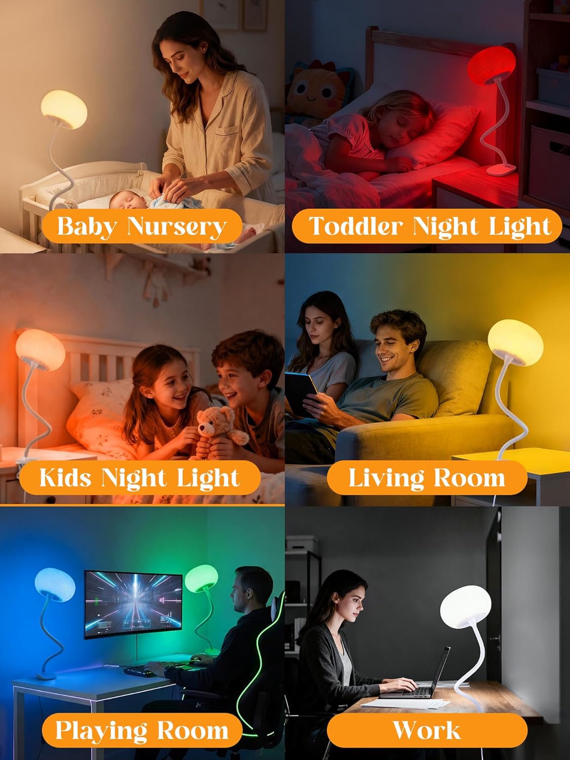 Clip on Light,10 RGB Colors+10 Brightness Clip on Lamp, College Dorm Lighting Reading Light for Bed, Desk Lamp with Clamp & USB Adapter for Headboard/Bedside/Desk/Nursery/Kids Room