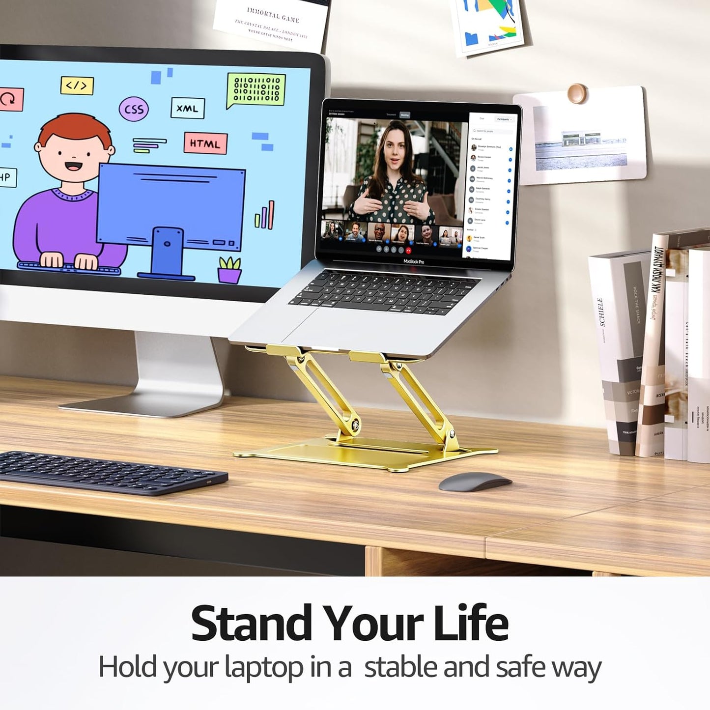 Urmust Aluminum Laptop Stand, Portable Laptop Riser, Adjustable Laptop Stand for Desk Foldable, Ergonomic Computer Notebook Holder for MacBook Air Pro HP, Office Desk Accessories (10-15.6'')- Black