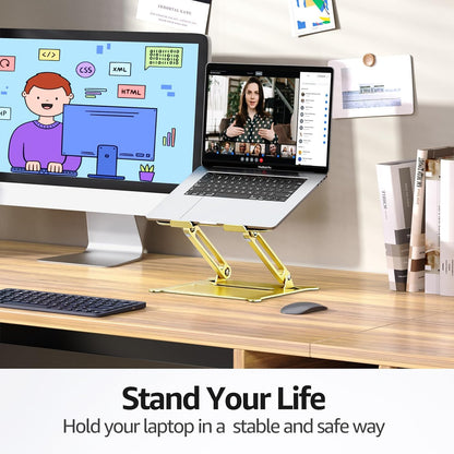 Urmust Aluminum Laptop Stand, Portable Laptop Riser, Adjustable Laptop Stand for Desk Foldable, Ergonomic Computer Notebook Holder for MacBook Air Pro HP, Office Desk Accessories (10-15.6'')- Black