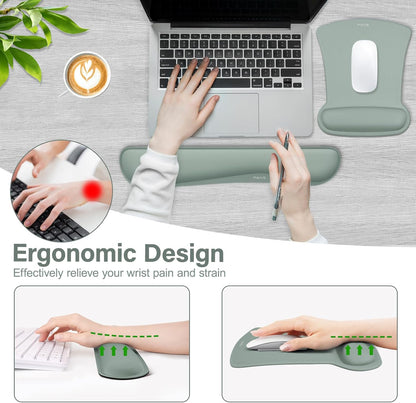 MOSISO Wrist Rest Support for Mouse Pad & Keyboard Set, Ergonomic Mousepad Non-Slip Base Home/Office Pain Relief & Easy Typing Cushion with Neoprene Cloth & Raised Memory Foam, Black