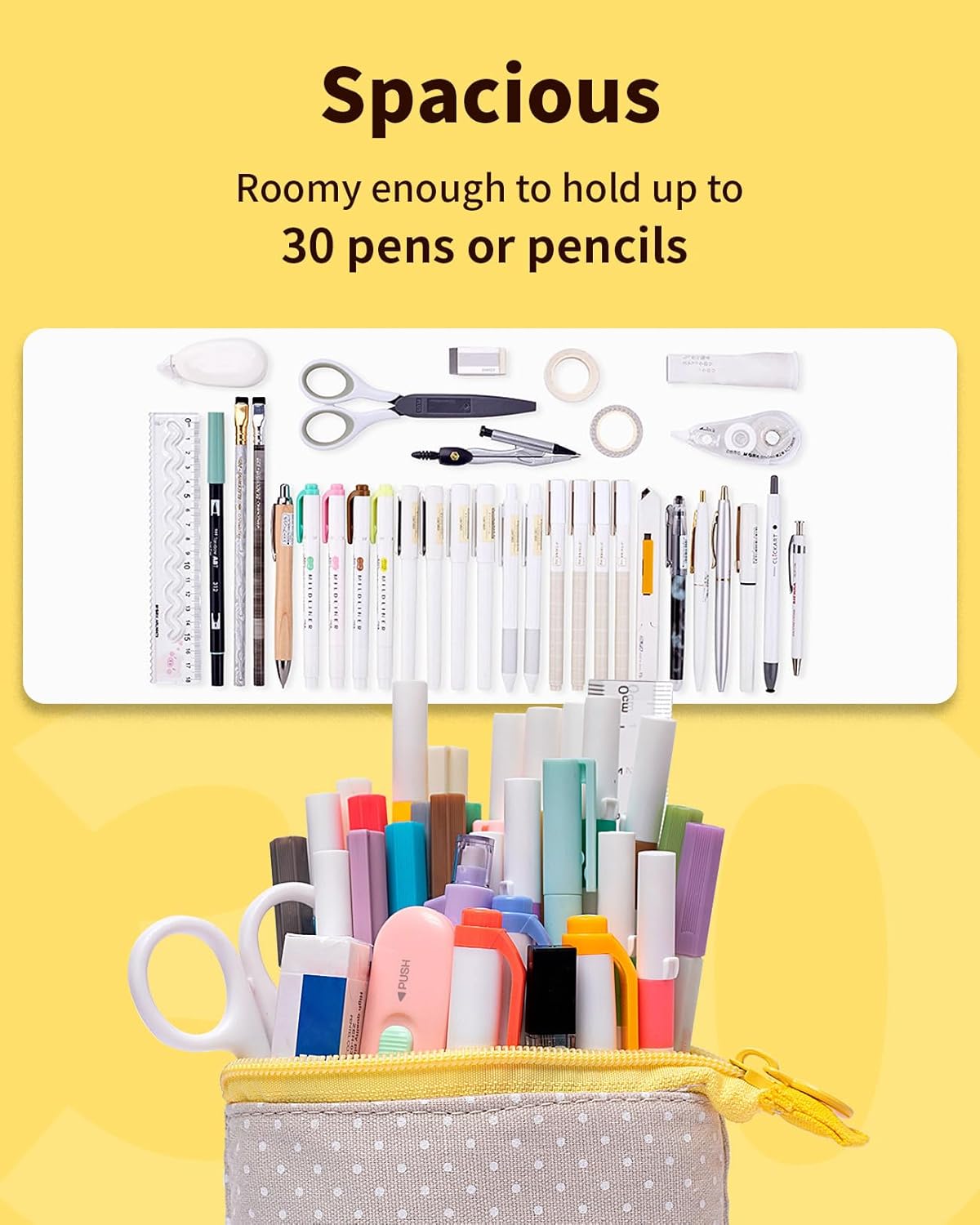 Sooez Standing Pencil Case, Cute Stand up Pencil Pouch, Telescopic Pen Pouch, Portable Pencil Holder, Kawaii Stand up Pencil Case, Spacious Pencil Pouch Bag for School Office Supplies, Black