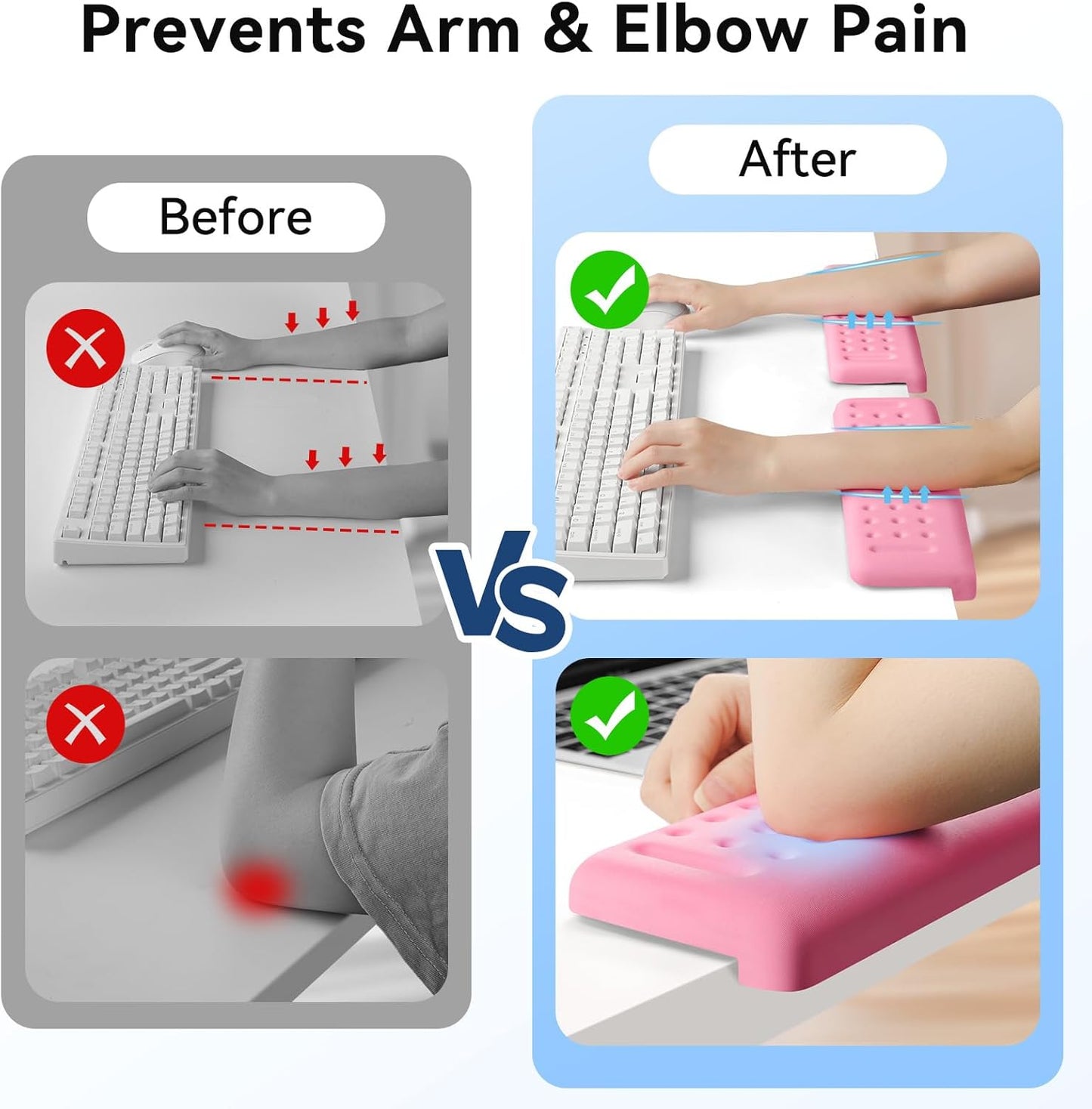 Sushret L-Shaped Desk Elbow Pad for Desk, 2-Pack Memory Foam Elbow Rest for Desk Edge Cushion, Non-Slip Ergonomic Arm Rest for Wrist, Palm & Forearm Support, Office Home, Separate Design, Black