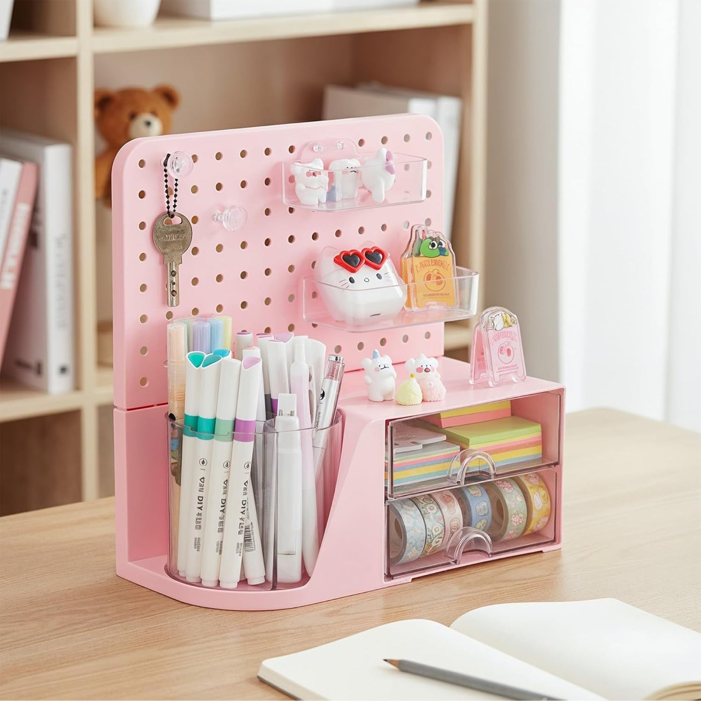 Comix 360° Rotating Pen Holder for Desk, Cute Pencil Holder Pen Organizer, Green Acrylic Pencil Cup Caddy with 5 Slots for Home School Office Supplies