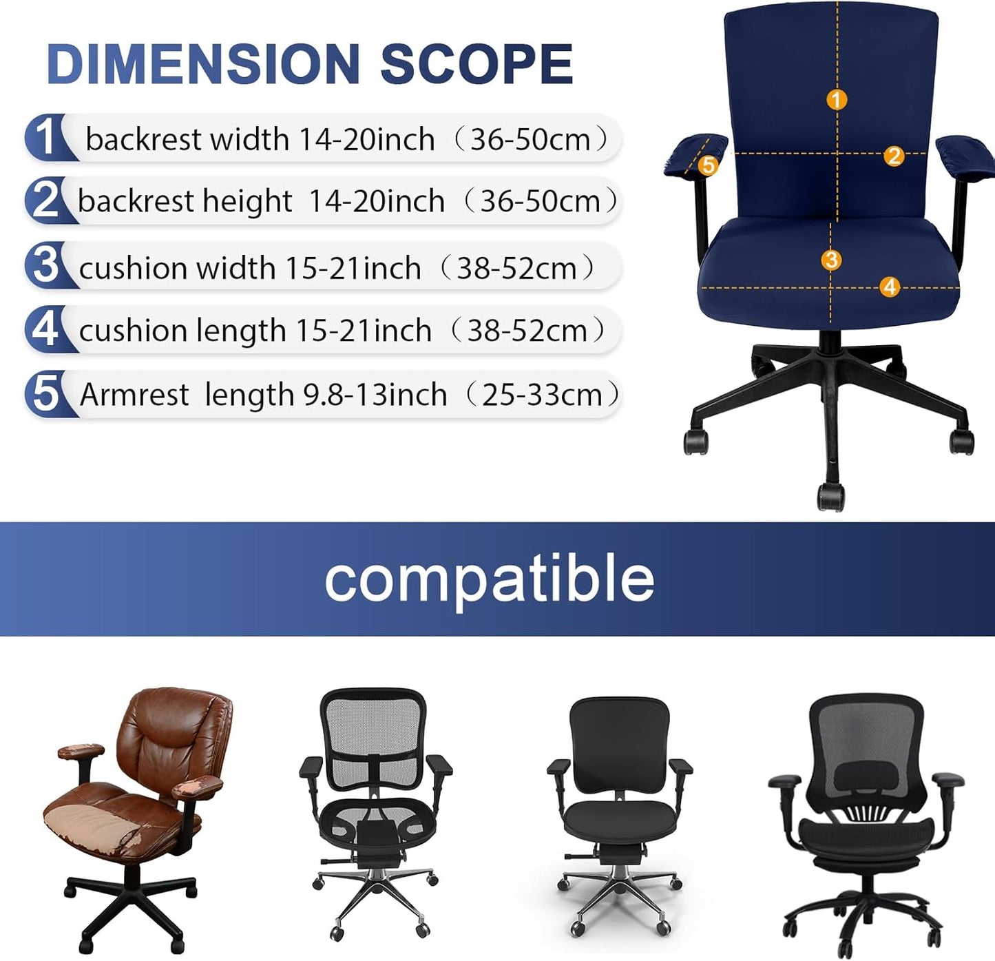 Tallew 4 Pcs Office Chair Covers Set Computer Universal Protective Stretchable Chair Seat Covers Desk Armrest Cover Pads Office Cushion Backrest for Rotating(Regular,Black)