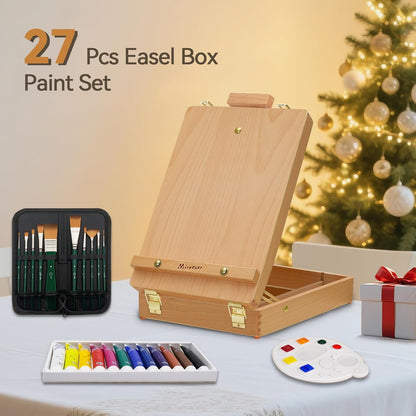 Tabletop Art Easel for Painting, Premium Wooden Sketchbox, Portable Desktop Painting Easel for Student Artist Beginner
