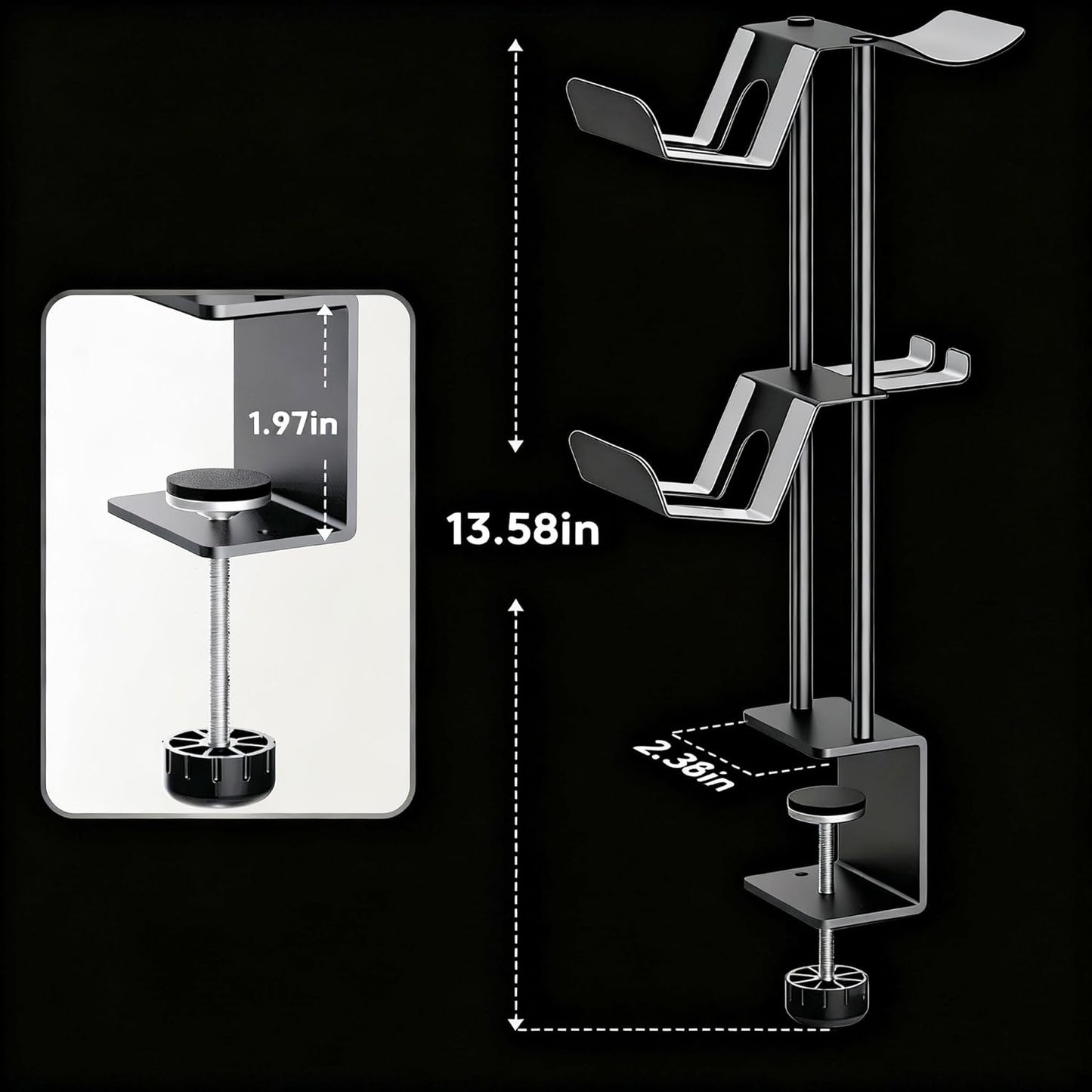 Headphone Stand with Controller Holder, Aluminum Under Desk Clamp Headset and Controller Stand - 2 in 1 Headphone Hanger for Desktop PC Gaming Accessories Organizer with PS5 Xbox Series S