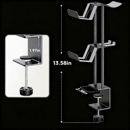 Headphone Stand with Controller Holder, Aluminum Under Desk Clamp Headset and Controller Stand - 2 in 1 Headphone Hanger for Desktop PC Gaming Accessories Organizer with PS5 Xbox Series S