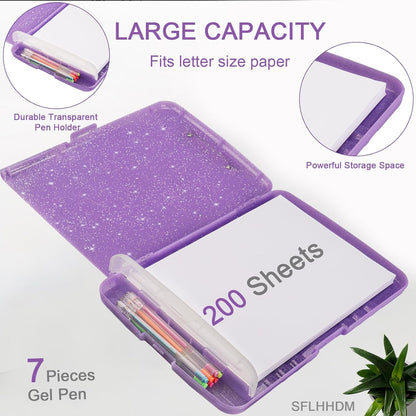 Glitter Clipboard with Storage,Storage Clipboard with Pen Holder,A4 Binder Clip Boards 8.5x11 with Low Profile Clip,Side Opening Sparkle Clipboards, Clipboards Folder for Office Supplies-Starry Black
