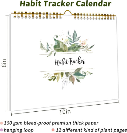 Habit Tracker Calendar，12 Monthly Habit Tracker Journal with Spiral Binding,Undated Weekly Monthly Planner to Boost Productivity&Self Improvement, 8"x10"（Green)