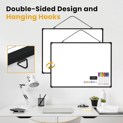 Small Dry Erase Board for Wall, 16" x 12" Double-Sided Hanging Whiteboard, Magnetic White Board with 4 Markers, 4 Magnets and 3 Mini Sticky Notes, Portable Whiteboard for Kids, School, Home, Office