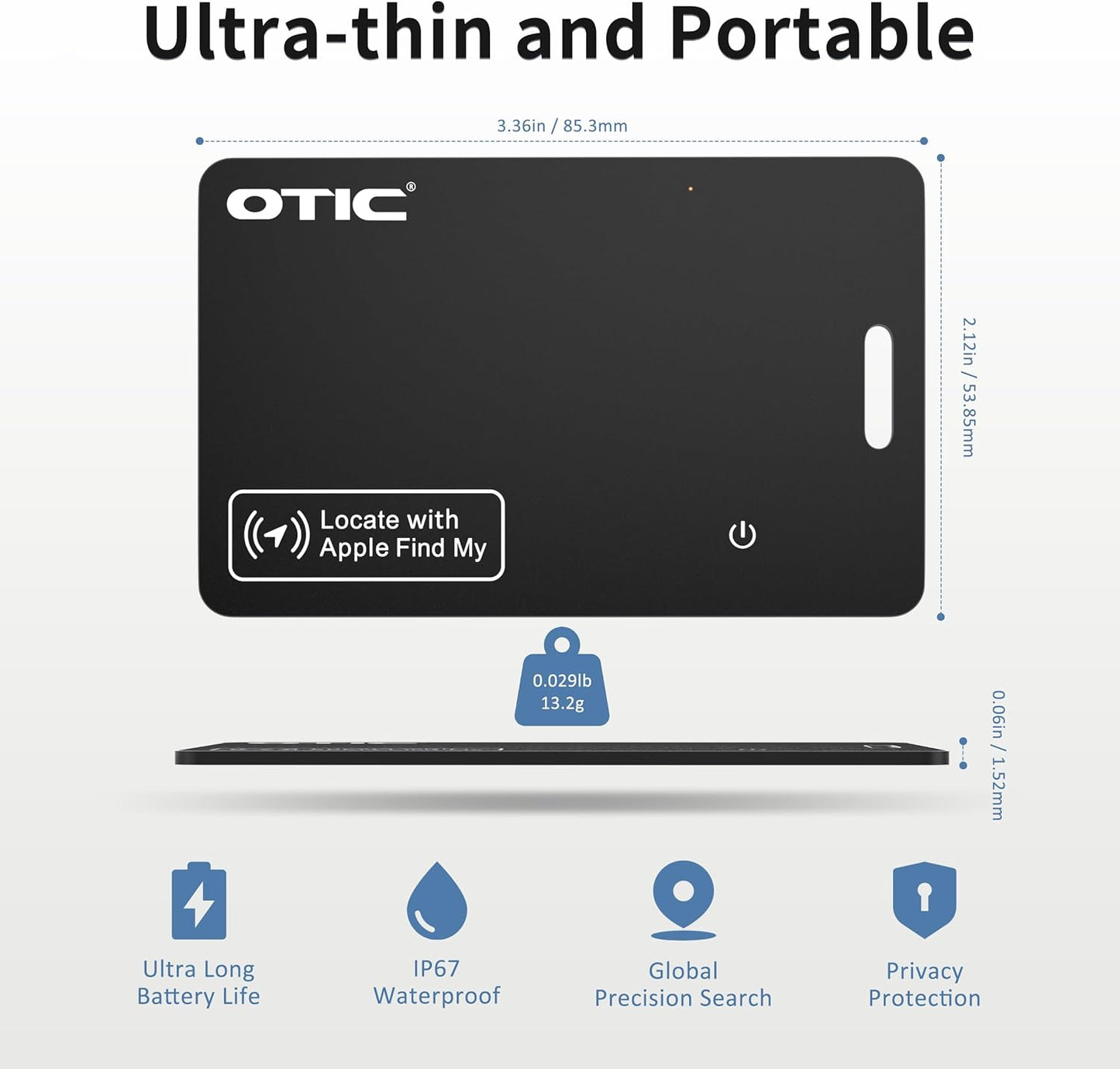 OTIC Dual System Bluetooth Wallet Tracker, 0.07in Slim Smart Tracker for Apple Find My (iOS) & Google Find Hub (Android), Rechargeable Finder with Sound Alert/Waterproof for Wallet/Luggage/Key/Bag