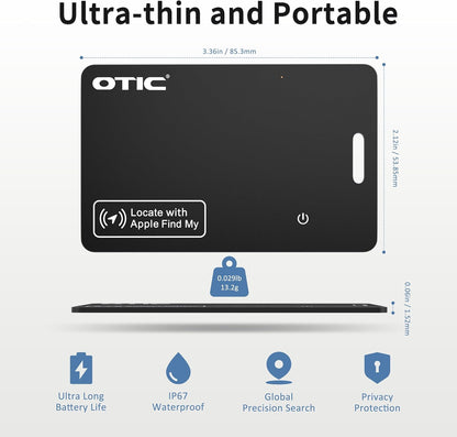 OTIC Dual System Bluetooth Wallet Tracker, 0.07in Slim Smart Tracker for Apple Find My (iOS) & Google Find Hub (Android), Rechargeable Finder with Sound Alert/Waterproof for Wallet/Luggage/Key/Bag