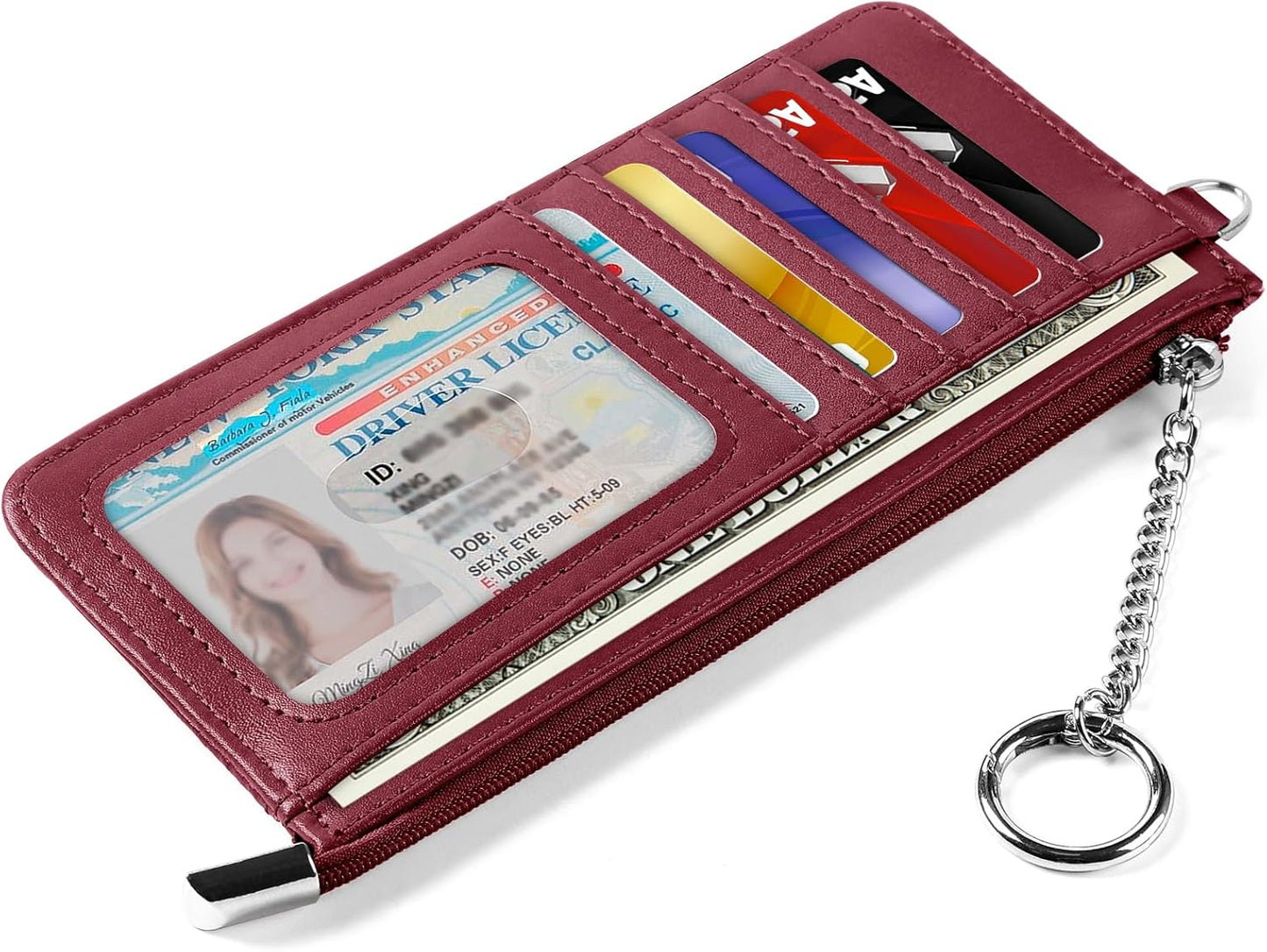 RFID Blocking Slim Credit Card Holder Wallet with Zipper Money Pocket & Keychain, Slim Airtag Wallet for Men Women