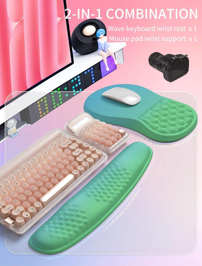 Hokafenle 2in1 Combination, Wave Keyboard Wrist Rest and Ergonomic Curvature Mouse Pad Wrist Support for Relieve Wrist Pain, Filled with Soft Cushion Memory Foam, Black