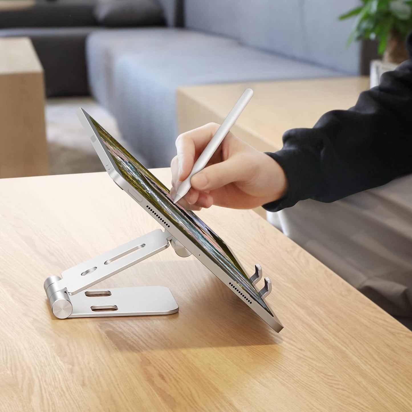 OMOTON Foldable Cell Phone Stand, C4 Portable Aluminum Phone Holder, Adjustable Phone Dock Cradle for iPhone 17/16/15 Pro Max Air, Small Tablets, Smart Phones, Women Men Gift for Fathers Day, Silver