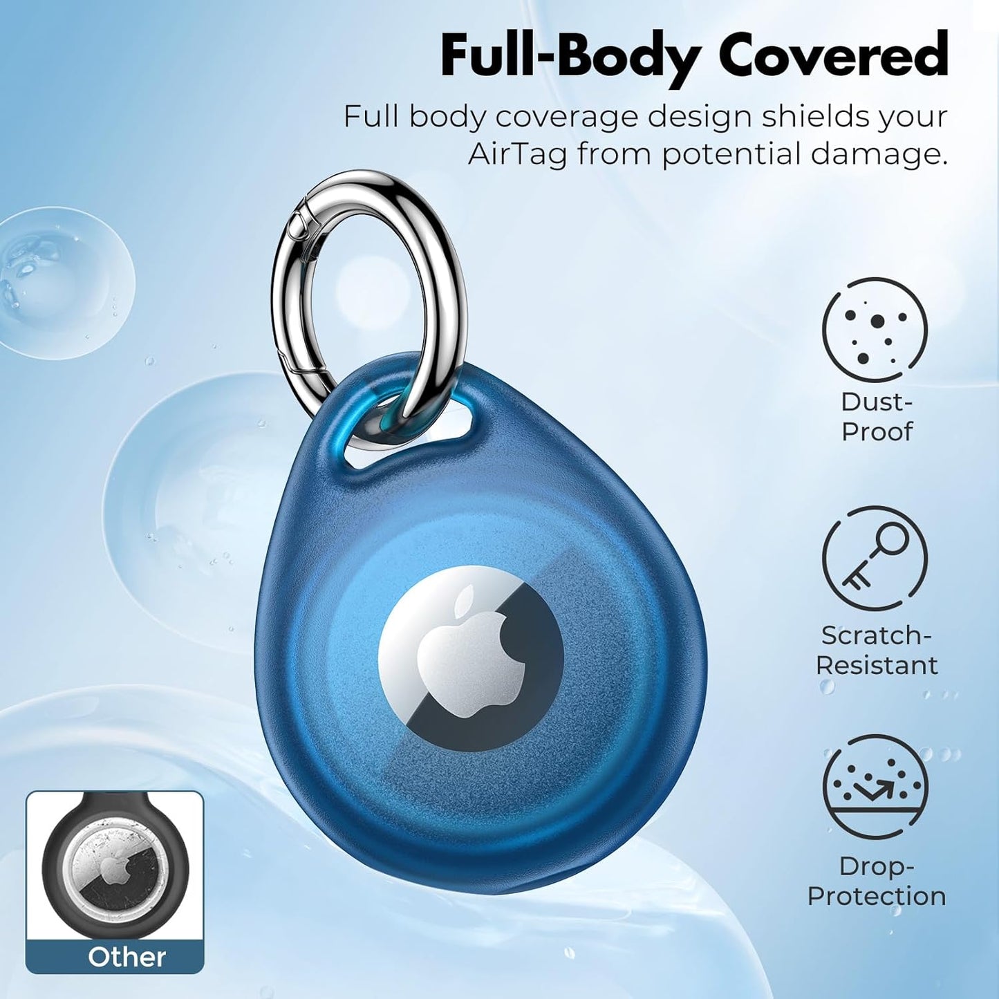UNBREAKcable AirTag Holder for Apple - 4 Pack Air Tag Case [Fit Tightly Design] [Easy to Install] [Hold Securely] Waterproof TPU Protective Cover with Metal Keychain for Kids,Pet,Luggage,Backpack,Keys