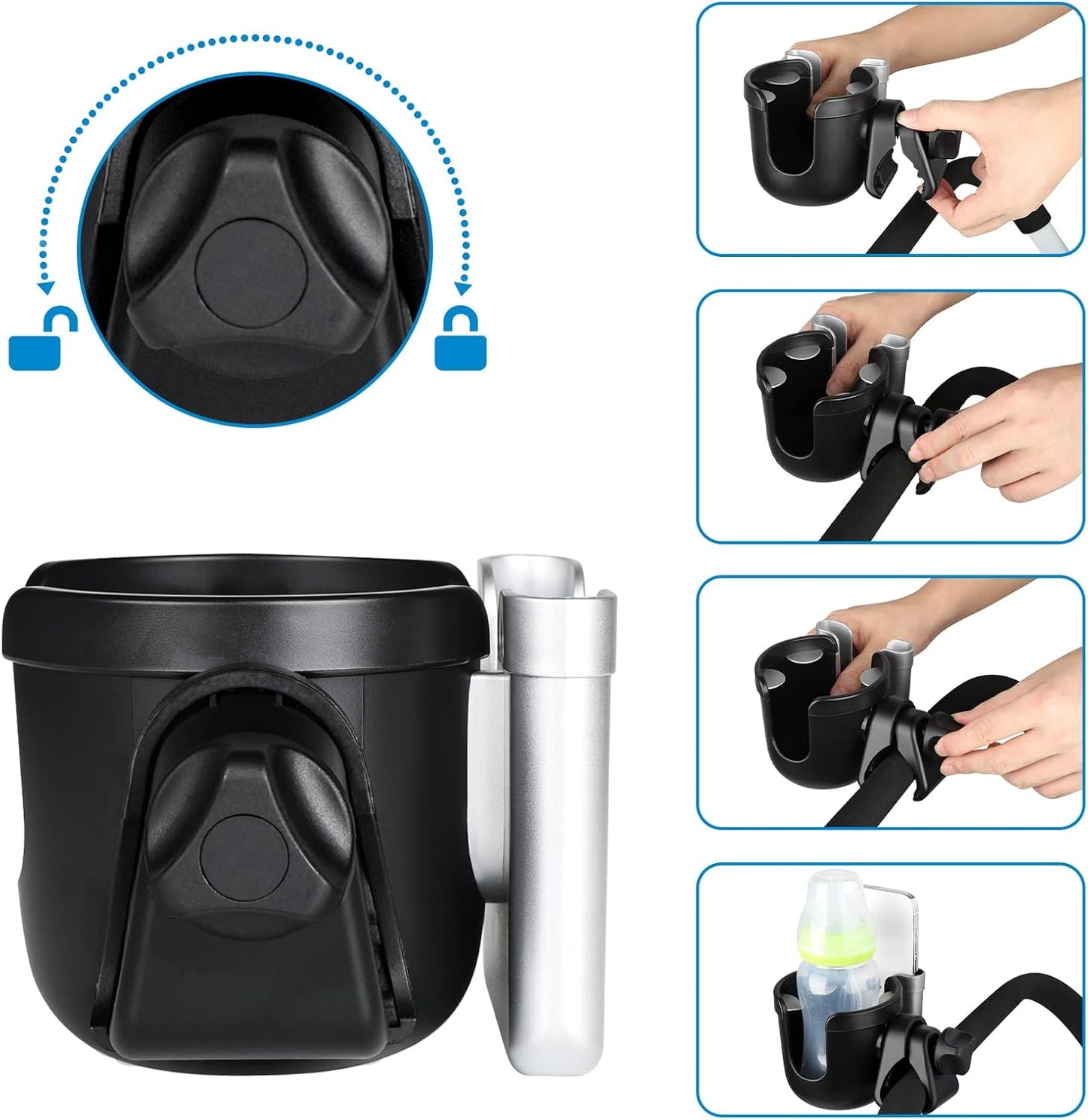 Accmor 2-in-1 Walker Cup Holder with Phone Holder, Wheelchair Cup Holder, Rollator Cup Holder, Cup Phone Holder for Walker, Wheelchair, Rollator, Mobility Scooter