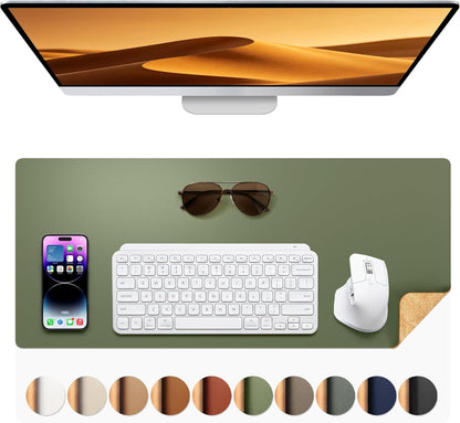 Aothia Dual-Sided Desk Pad - 25.6x13.7 inches Leather Desk Mat, Natural Cork Desk Pad Protector, Large Mouse Pad for Desk, Waterproof Desk Blotter Pad, Desk Writing Pad for Office Work/Home, Black