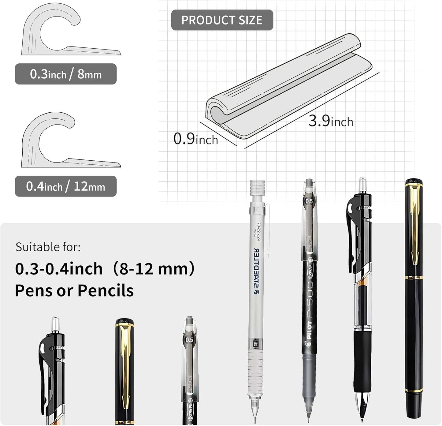 ELETIUO Pencil Holder For Most Pens,Pencils,Self-Adhesive Stick To Notebooks,Diary,Desks,Whiteboards Or Any Surface,Silicone Pen Holder For Home,Office And Desk Organization,Black