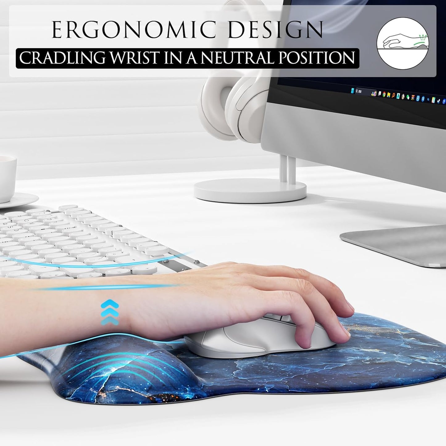 MROCO Ergonomic Mouse Pad with Gel Wrist Rest, Smooth Wrist Support Surface, Non-Slip PU Base for Pain Relief, Comfortable Mousepad for Computer, Laptop, Office & Home, 9.4 x 8.1 in, Black