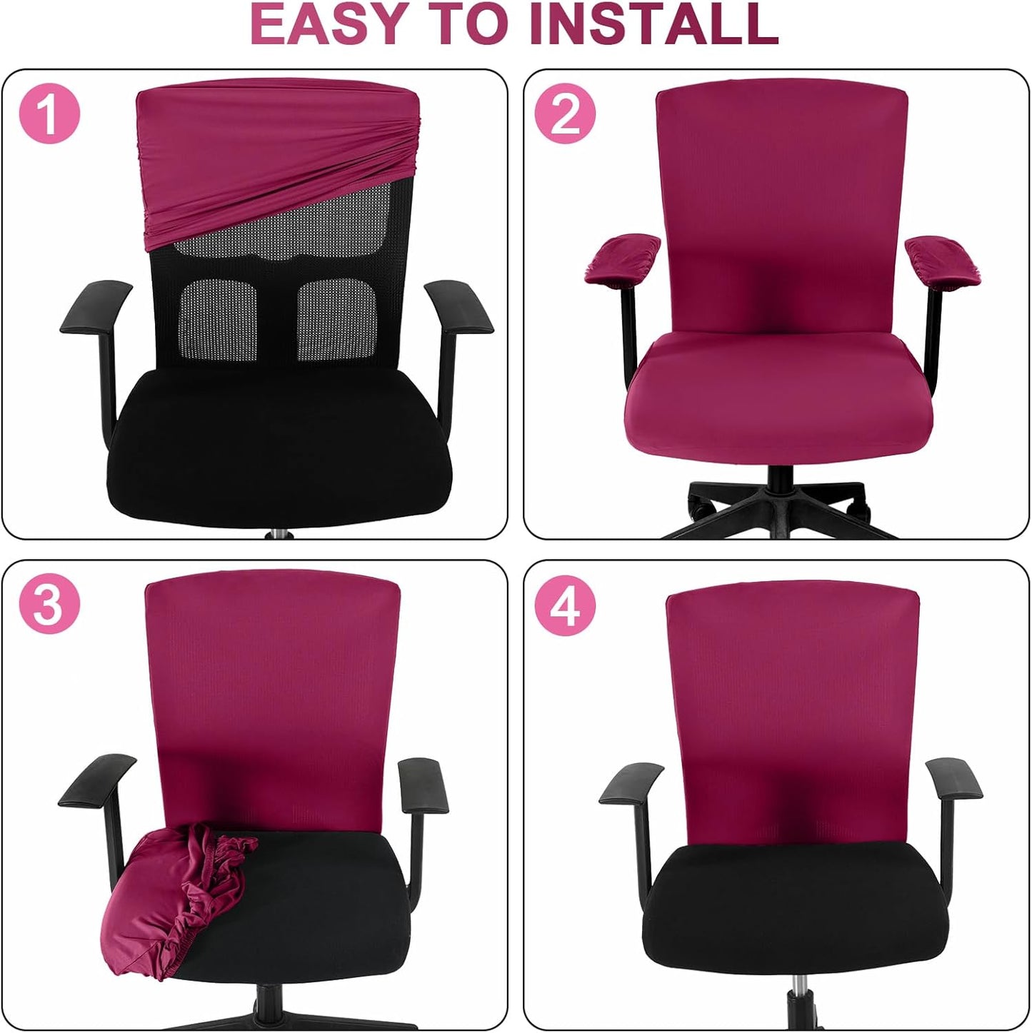 Tallew 4 Pcs Office Chair Covers Set Computer Universal Protective Stretchable Chair Seat Covers Desk Armrest Cover Pads Office Cushion Backrest for Rotating(Regular,Black)