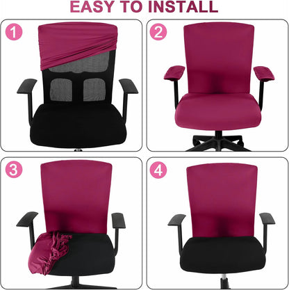 Tallew 4 Pcs Office Chair Covers Set Computer Universal Protective Stretchable Chair Seat Covers Desk Armrest Cover Pads Office Cushion Backrest for Rotating(Regular,Black)