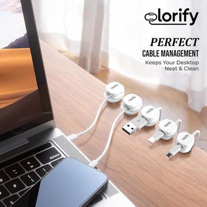 8 Pack Spring Cord Holder Clips [360° Rotatable, 1-Hand Use] — Adhesive Cable Clips for Nightstand, Desk, Wall & Kitchen | Phone Charger Cord Holder | No-Residue | Fits 2.5–8mm Cables
