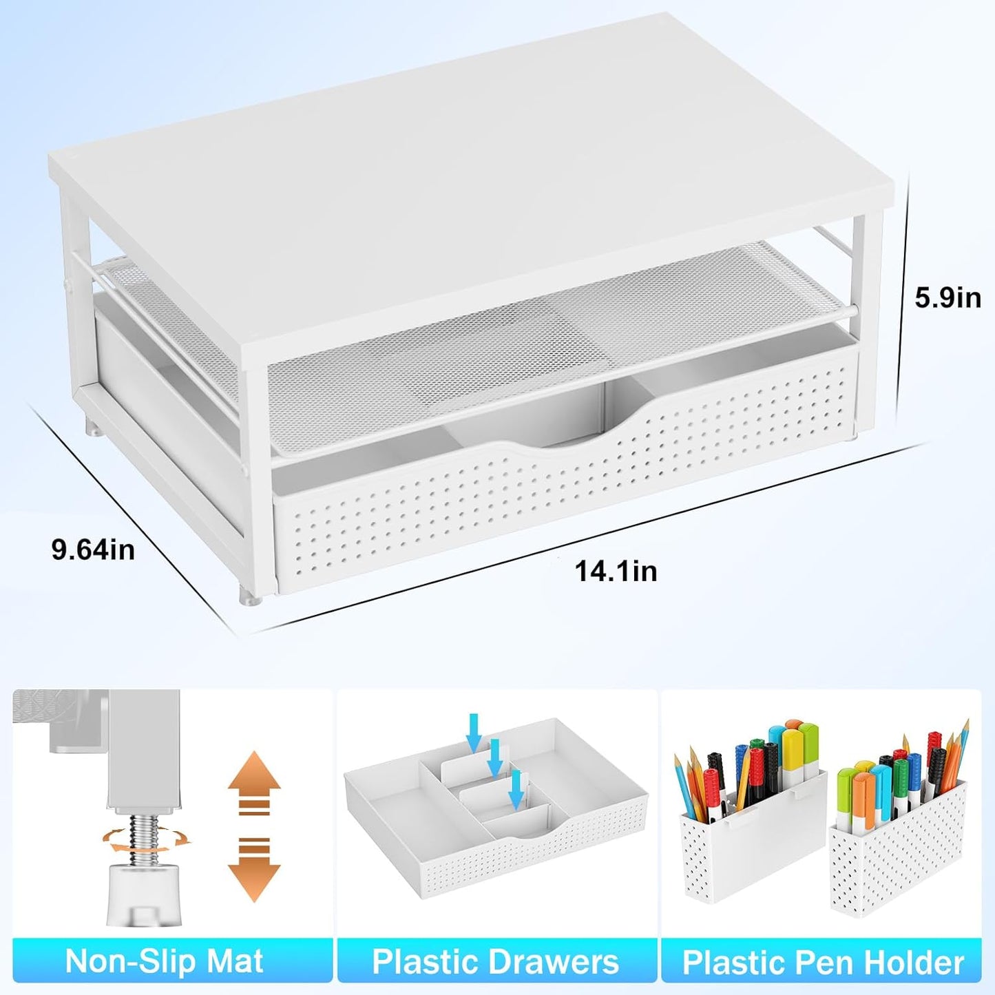 gianotter Monitor Stand Riser, Office Desk Shelf Organizer, Desk Organizer with Drawer and Pen Holder, 2-Tier Computer Stand, Office Organization (Ink)