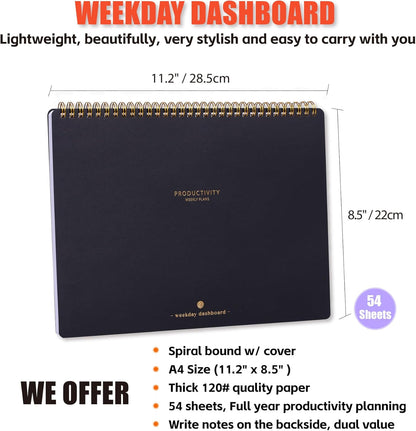 Sunday Start Weekly Planner with Habit Tracker - 8.5×11" Professional Productivity Tools to Organize Your Daily Tasks, Goals, Projects - Dashboard Desk Pad - ADHD To-Do List Notepad