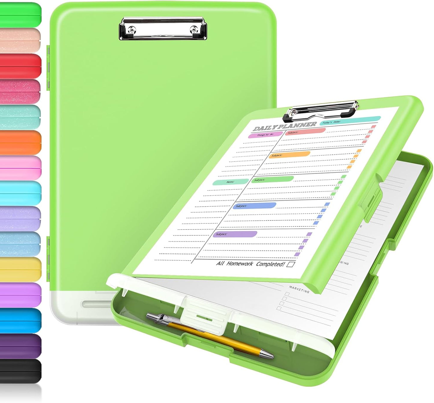 Sooez Clipboard with Storage, Clip Board 8.5 x 11 with Pen Holder, Plastic Organization Case Box for Letter Legal A4 Size Paper, Low Profile Clip, Nurses Teachers Must Haves, School & Office Supplies