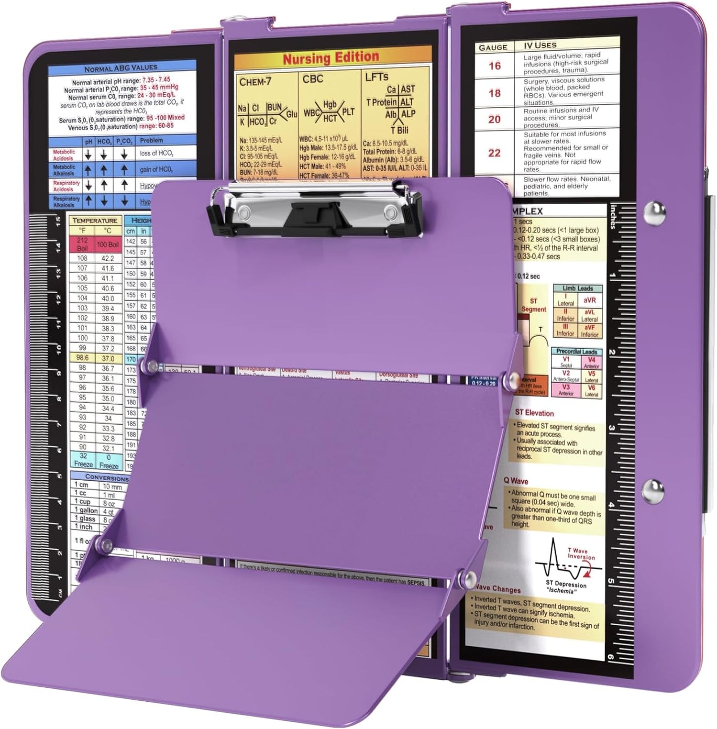 Nursing Clipboard Foldable, Foldable Clipboard w/Nursing Edition Cheat Charts,3 Layers Aluminum, Nurse Clip Board w/Low Profile Clip&Pen Clip Pocket for Nurses and Doctors,Light Blue