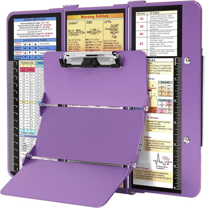 Nursing Clipboard Foldable, Foldable Clipboard w/Nursing Edition Cheat Charts,3 Layers Aluminum, Nurse Clip Board w/Low Profile Clip&Pen Clip Pocket for Nurses and Doctors,Light Blue