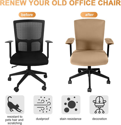 Tallew 4 Pcs Office Chair Covers Set Computer Universal Protective Stretchable Chair Seat Covers Desk Armrest Cover Pads Office Cushion Backrest for Rotating(Regular,Black)