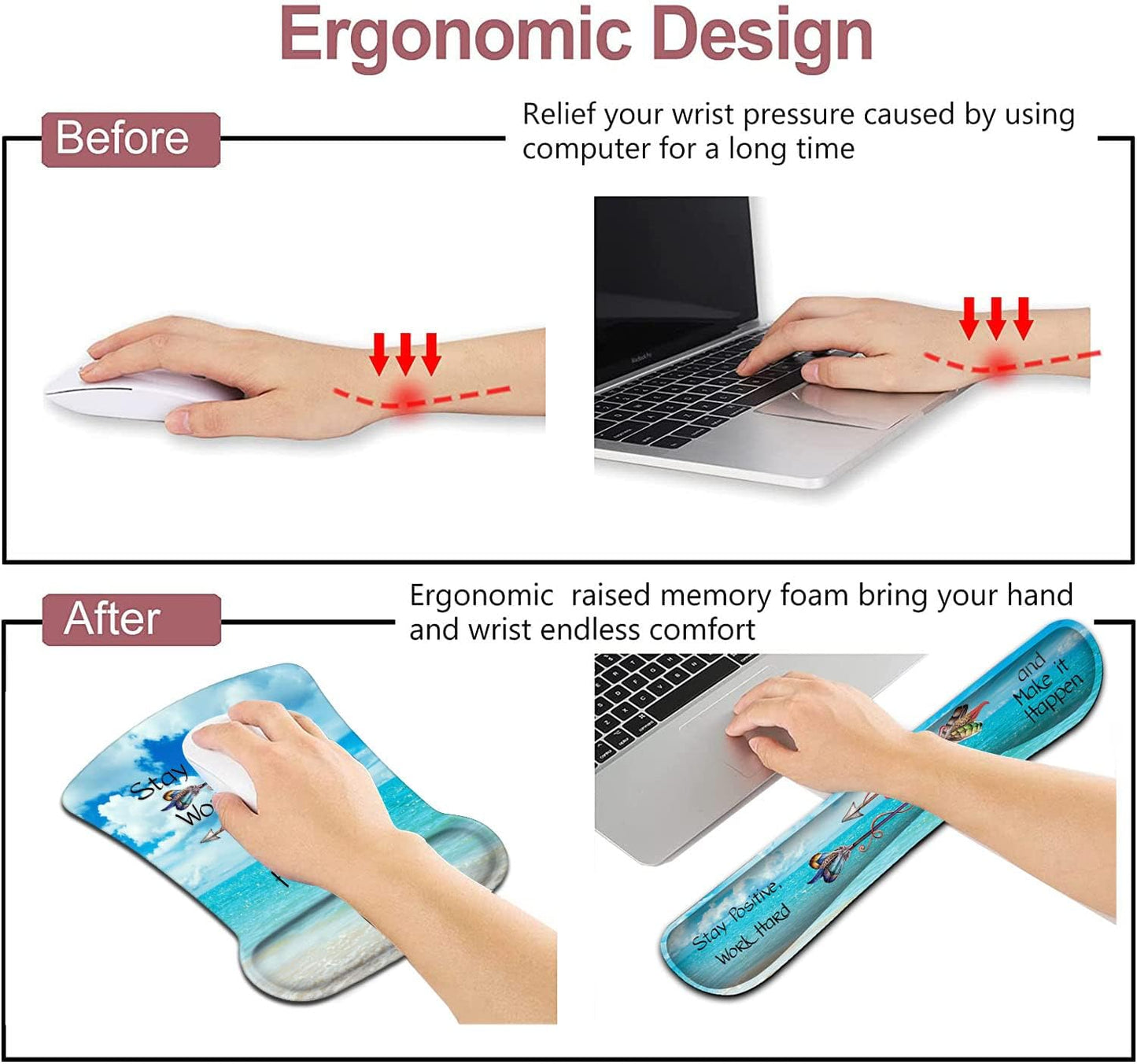 Mouse Pad with Wrist Support, Ergonomic Gel Mouse Pad Beautiful Flowers,Non-Slip Durable, Memory Foam Keyboard Wrist Rest, Suitable for Office Typing Games, Pink Hyacinths on Wood Panel