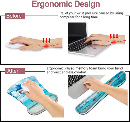 Mouse Pad with Wrist Support, Ergonomic Gel Mouse Pad Beautiful Flowers,Non-Slip Durable, Memory Foam Keyboard Wrist Rest, Suitable for Office Typing Games, Pink Hyacinths on Wood Panel