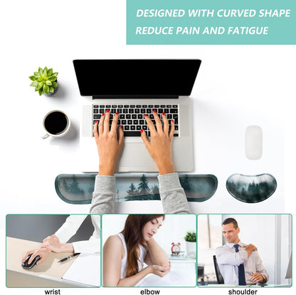 Keyboard Wrist Rest Mouse Wrist Support Set, Memory Foam Wrist Rest Pad for Computer Laptop Keyboard Mouse, Ergonomic Wrist Cushion Support for Typing Pain Relief, Gaming Home Office, Flowers Grass