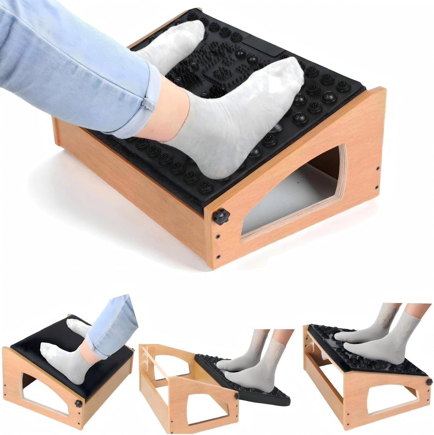Ergonomic Foot Rest, 4 Adjustable Height Foot Stool,Footrest Under Desk， Soft Cushions,Foot Rest Office,Improving Posture, Promoting Blood Circulation（Natural）