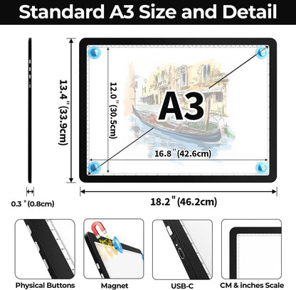 Heanolier A4 LED Copy Board Light Tracing Box,Super Bright Magnetic Light pad with Side physical Buttons,Adjustable Corded Light Table for Tattoo Transferring,Drawing, Light Board for Diamond Painting
