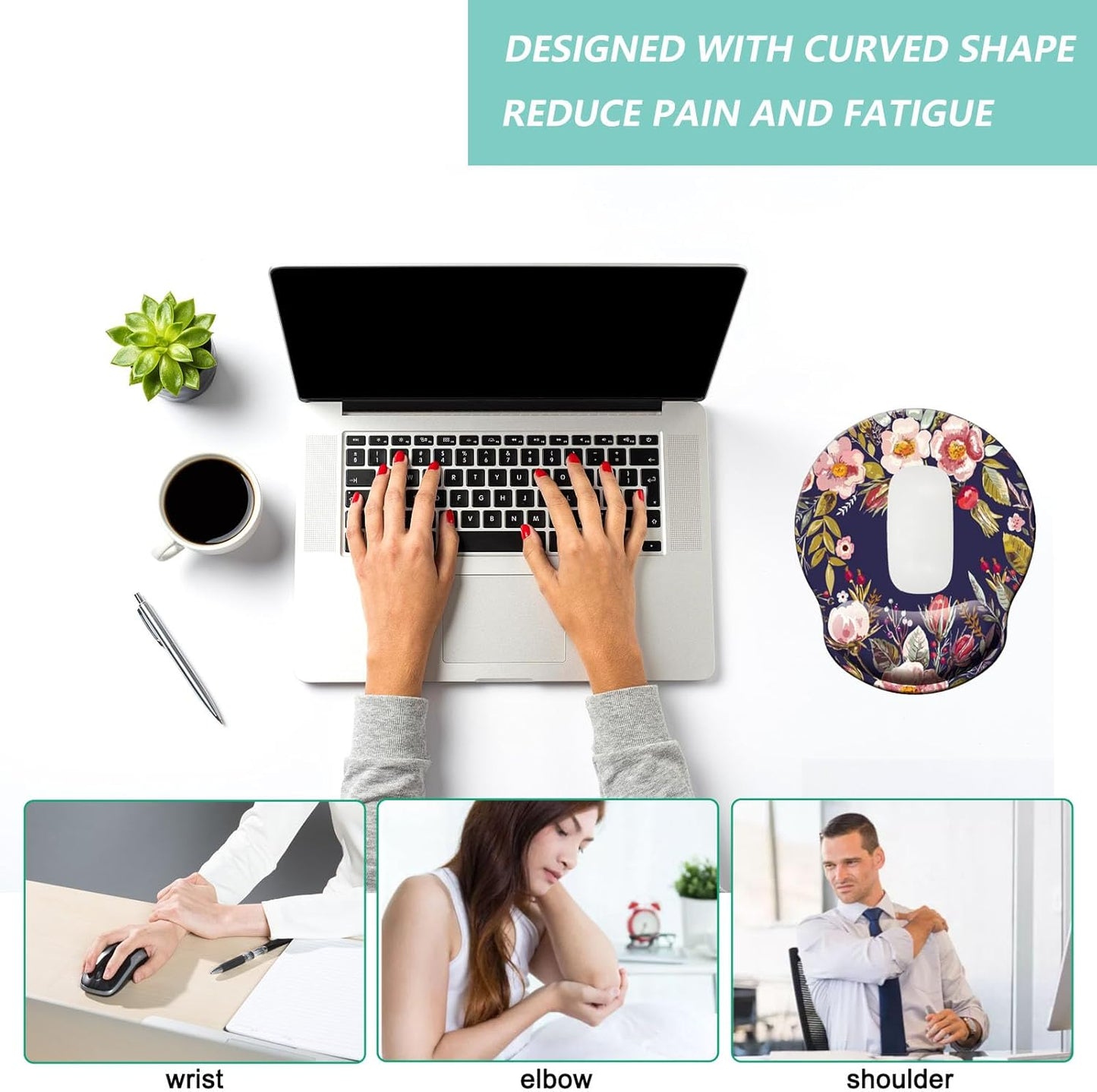 Mouse Pad with Wrist Support, Ergonomic Mouse Pad with Memory Foam Wrist Rest Cushion, Non-Slip Rubber Base Gaming Mice Pad for Home Office Computer Laptop, Flowers Grass
