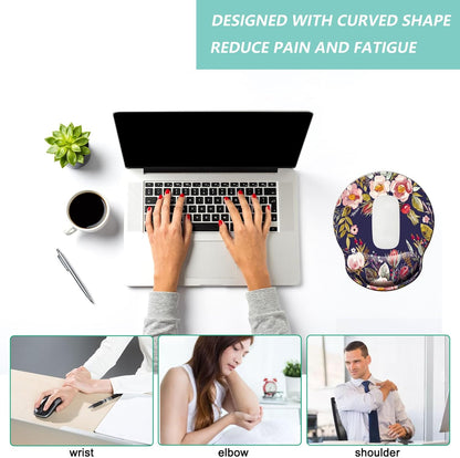 Mouse Pad with Wrist Support, Ergonomic Mouse Pad with Memory Foam Wrist Rest Cushion, Non-Slip Rubber Base Gaming Mice Pad for Home Office Computer Laptop, Flowers Grass